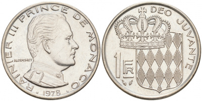 Монако 1 франк 1978 Ренье III (1949-2005) KM 140 никель 73-1237