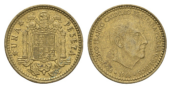 Испания 1 песета 1966 (73) Франсиско Франко (1939-1975) KM 796 алюминиевая бронза 4708-419