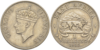 Британская Восточная Африка 1 шиллинг 1952 Георг VI (1936-1952) KM 31 медно-никель 216-1032