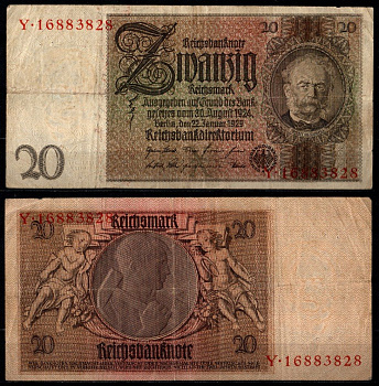 Германия 20 рейхсмарок 1929 Pick 181 a (1-1) бумага 7203-67-3-2