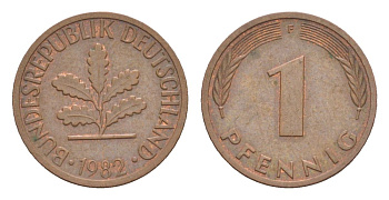 ФРГ 1 пфенниг 1982 F KM 105, J.380 сталь плакированная медью 4630-913