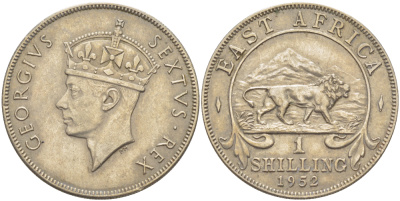 Британская Восточная Африка 1 шиллинг 1952 Георг VI (1936-1952) KM 31 медно-никель 216-1032