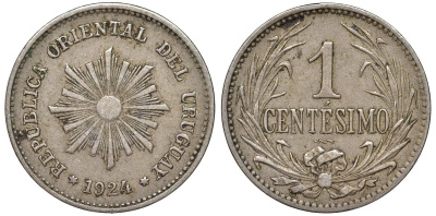 Уругвай 1 сентесимо 1924 KM 19 медно-никель 66-825