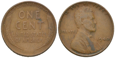 США 1 цент 1940 Авраам Линкольн KM 132 бронза 211-966