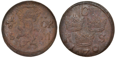 Швеция 1/6 эре 1670 Карл XI (1660-1697), была в обращении на территории России KM 254 медь 4177-421