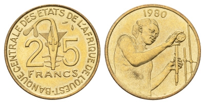 Западная Африка (BCEAO) 25 франков 1980 KM 9 алюминиевая бронза UNC 4671-154