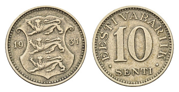 Эстония 10 сентов 1931 год-тип KM 12 никель латунь 4679-623