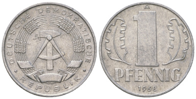 ГДР 1 пфенниг 1968 А КМ 8.1 алюминий 3458-326