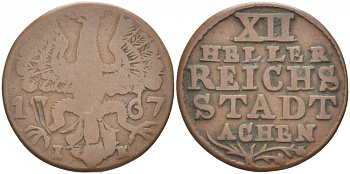 Ахен 12 геллеров 1767 IK KM 51 медь 77-132