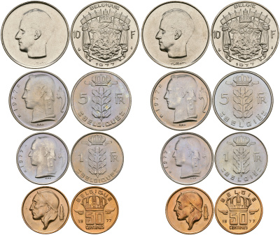 Бельгия официальный набор из 8 монет 1977 Belgie-Belgique, в оригинальной пластиковой коробке KM SS 13   UNC  1-6-1-40