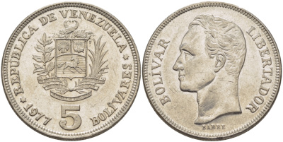 Венесуэла 5 боливаров 1977 Симон Боливар KM 53 никель 82-1034