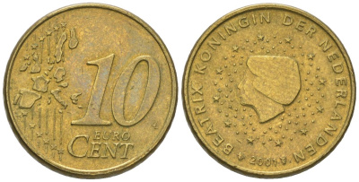 Нидерланды 10 евроцентов 2001 Беатрикс (1980-2013) KM 237 нордик 4580-411