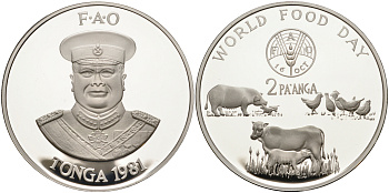 Тонга 2 паанга 1981 FAO, домашние животные, король Тауфа’ахау Тупоу IV (1967-2006) KM 73a серебро PROOF 1069-6-21