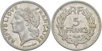 ФРАНЦИЯ 5 ФРАНКОВ 1946 В KM 888b.2 алюминий 4183-1216
