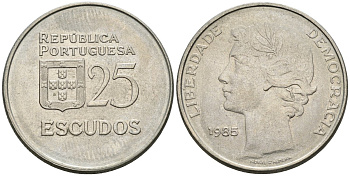 Португалия 25 эскудо 1985 KM 607a медно-никель 4148-533