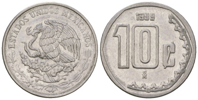 Мексика 10 сентаво 1999 M KM 547 нержавеющая сталь 4598-232