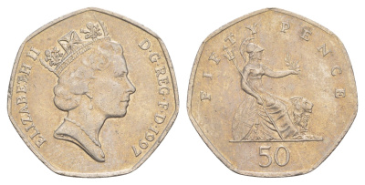 Великобритания 50 пенсов 1997 Елизавета II (1952-2022) KM 940.2, Spink 4351 (H7) медно-никель 4638-756