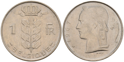 Бельгия 1 франк 1967 Belgique KM 142.1 медно-никель    4161-1244