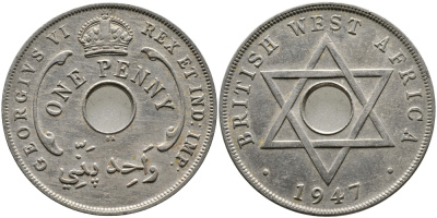 Британская Западная Африка 1 пенни 1947 Георг VI (1937-1952) KM 19 медно-никель 1523-532