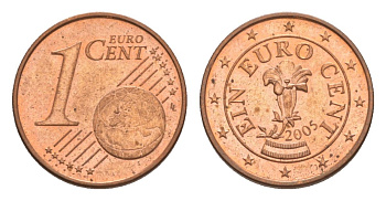 Австрия 1 евроцент 2005 KM 3082 сталь плакированная медью UNC 4630-441