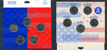 США набор из 5 монет (1/4 доллара = 25 центов) 1999 в оригинальной упаковке, квотер штата Делавэр, Пенсильвания, Нью-Джерси, Джорджия и Коннектикут KM 293, 294, 295, 296 и 297 медь плакированная медно-никелем UNC 7-4-1-24