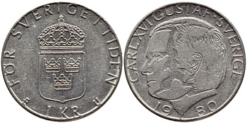 Швеция 1 крона 1980 Карл XVI Густав (1973- ) KM 852 медь плакированная медно-никелем 4397-957