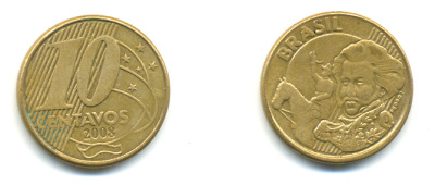 БРАЗИЛИЯ 10 СЕНТАВО 2008 KM 649.2 сталь плакированная латунью 3999-1322