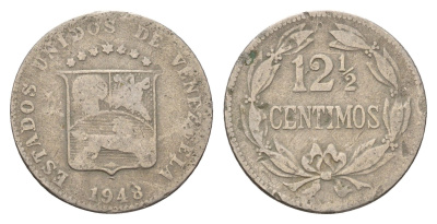 Венесуэла 12 1/2 сентимо 1948 Y 30a медно-никель 4132-717