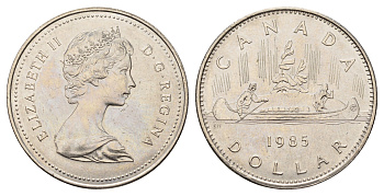 Канада 1 доллар 1985 Елизавета II (1952-2022), каноэ KM 120.1 никель UNC 4565-934