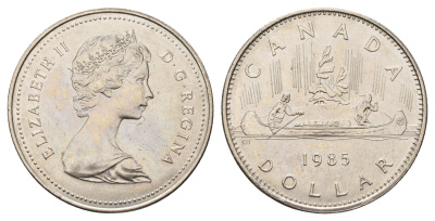 Канада 1 доллар 1985 Елизавета II (1952-2022), каноэ KM 120.1 никель UNC 4565-934