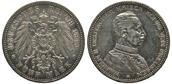 Пруссия 5 марок 1913 Вильгельм II в мундире KM 536, J.114 серебро 3711-421