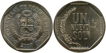 Перу 1 соль 2007 LIMA KM 308.4, Schon 107 медь цинк никель UNC 4543-414
