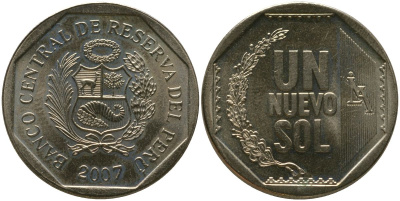 Перу 1 соль 2007 LIMA KM 308.4, Schon 107 медь цинк никель UNC 4543-414