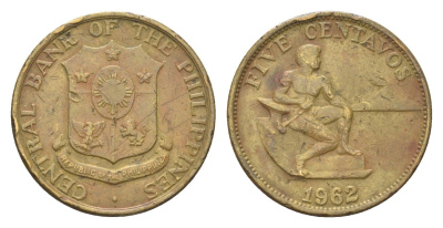 Филиппины 5 сентаво 1962 KM 187 латунь 4705-746