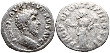 Римская Империя денарий 163-164 Луций Вер Good Very fine /Very fine серебро 00-000-00