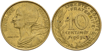 Франция 10 сантимов 1963 тип Marianne KM 929, Le Franc 144.3 медь алюминий никель 4115-538