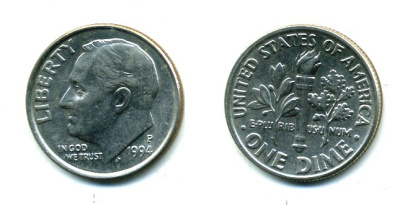 США 10 ЦЕНТОВ = 1 ДАЙМ 1994 P, РУЗВЕЛЬТ KM 195а медь плакированная медно-никелем 46-2531