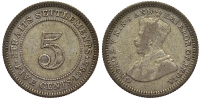 Стрейтс-Сетлментс 5 центов 1935 Георг V (1910-1936) КМ 36 серебро 53-537
