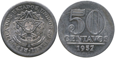Бразилия 50 сентаво 1957 KM 569 алюминий 4577-651
