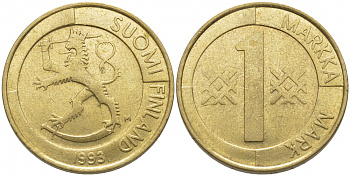 ФИНЛЯНДИЯ 1 МАРКА 1993 M KM 76 алюминиевая бронза 4448-335