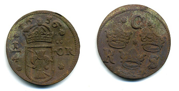 Швеция 1/4 эре 1636 Кристина (1632-1654) была в обращении на территории России KM 152.2 медь 53-915