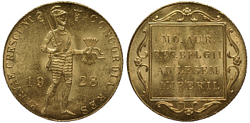 Нидерланды 1 дукат 1928 торговая монета KM 83.1 золото UNC 00-809-61