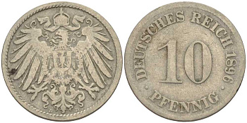 ГЕРМАНИЯ 10 ПФЕННИГОВ 1896 D KM 12, J. 13 медно-никель 4401-952