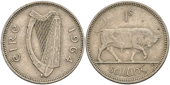 Ирландия 1 шиллинг 1964 бык KM 14a медно-никель 4146-516