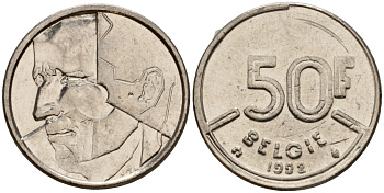 Бельгия 50 франков 1992 Belgie, Бодуэн I (1951-1993) KM 169 никель 4601-126