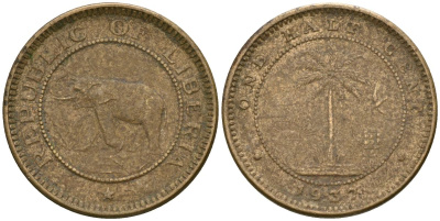 Либерия 1/2 цента 1937 KM 10 латунь 4174-346