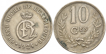Люксембург 10 сантимов 1924 Шарлотта (1918-1964) KM 34 медно-никель 4548-816