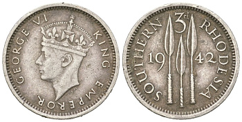 Южная Родезия 3 пенса 1942 Георг VI (1936-1952) KM 16 серебро 4617-118