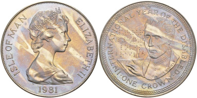 Остров Мэн 1 крона 1981 Международный год инвалидов, Луи Брайль KM 77 медно-никель UNC 118-1213