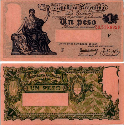 АРГЕНТИНА 1 ПЕСО 1932 СЕРИЯ F 53575 Pick 243с бумага аUNC 7217-48-1